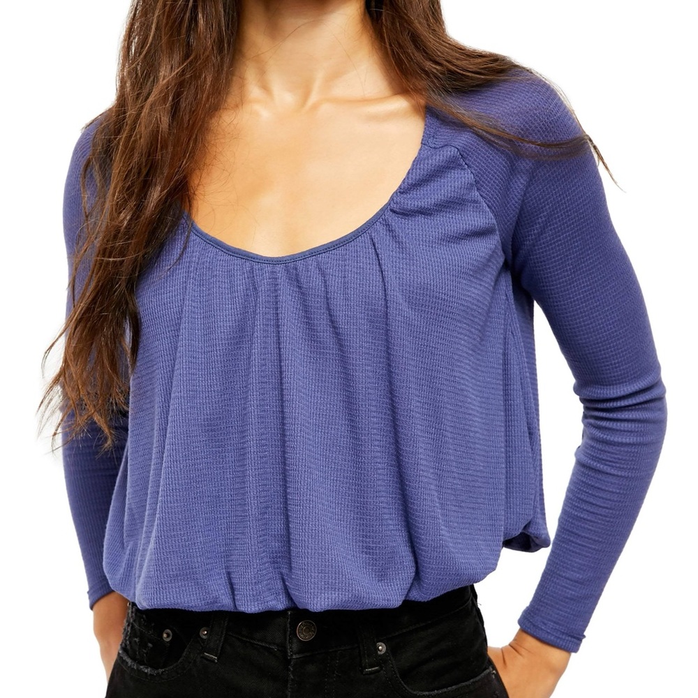 Free People Bondi Cropped thermal long sleeve boho blue Size L